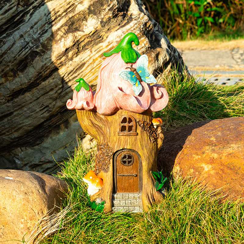 Flower House With Solar Lights Fairy House With Pink Flowers