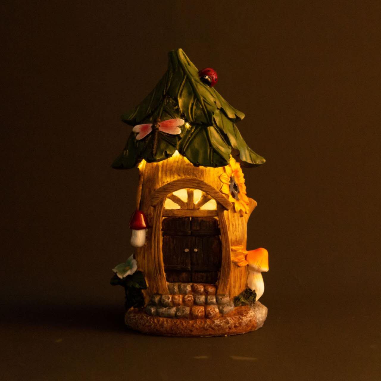 Tree House With Solar Lights Fairy House With Sunflowers