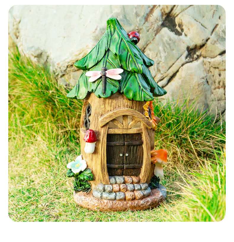 Tree House With Solar Lights Fairy House With Sunflowers