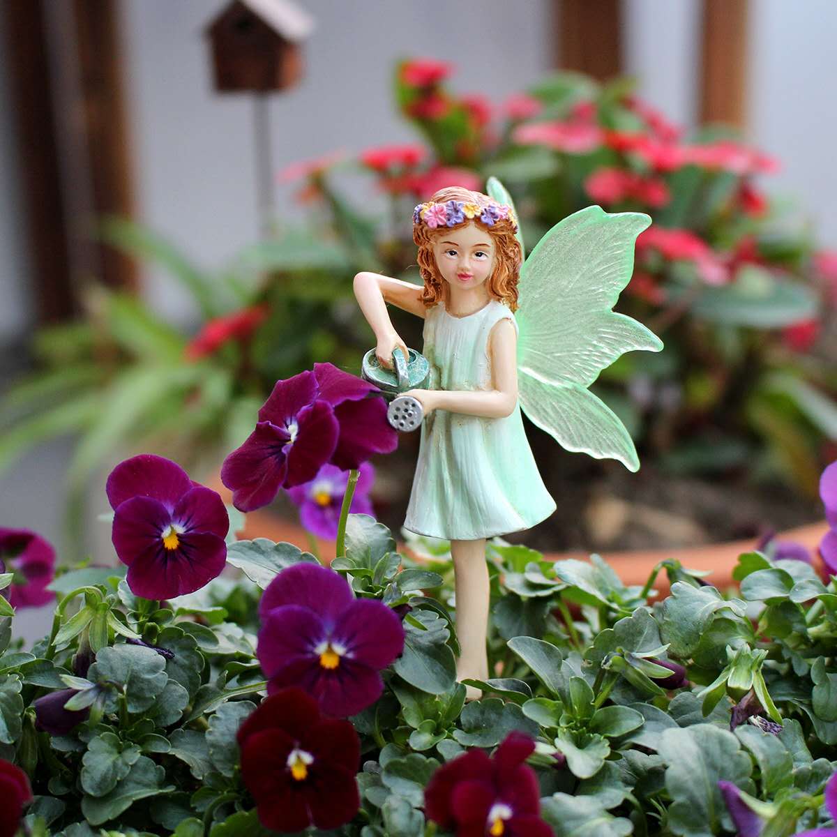 Fairy garden figurines fairy with watering can and dog