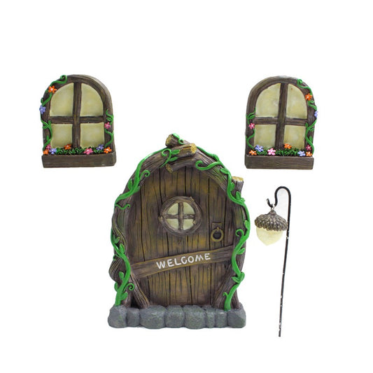 4Pcs Door and Windows Fairy Garden Accessories Set – Miniature Fairy Garden Decoration Kit for Indoor & Outdoor Display