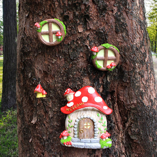 4Pcs Glow in the Dark Fairy Mushroom Door and Windows Fairy Garden Kit