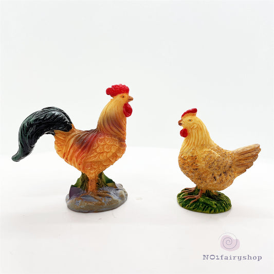 Fairy Garden Accessories Animals Cock And Hen Chicken