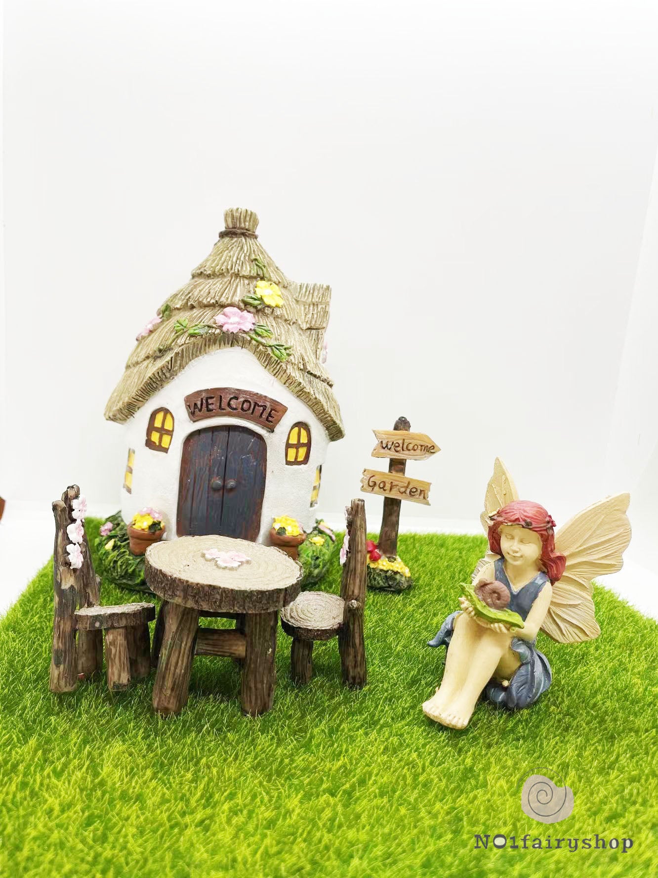 6PCS Thatch Fairy Garden Kits Fairy Garden Decorations Set