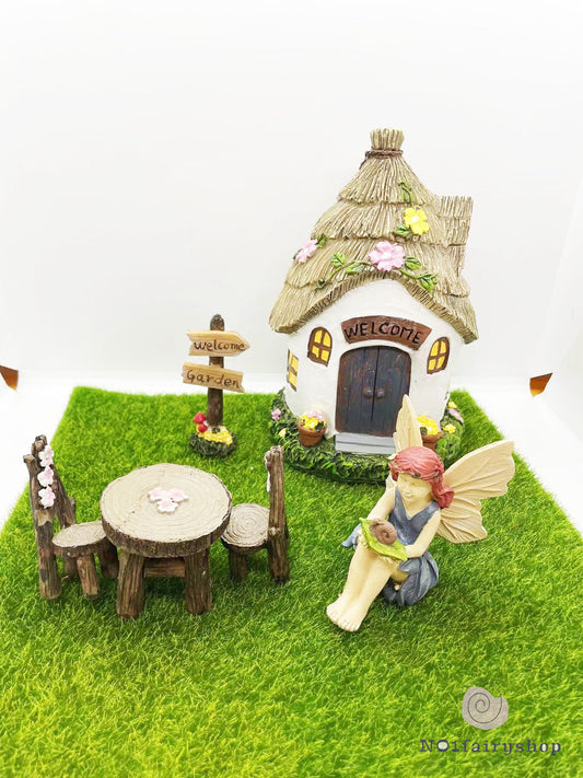 6PCS Thatch Fairy Garden Kits Fairy Garden Decorations Set