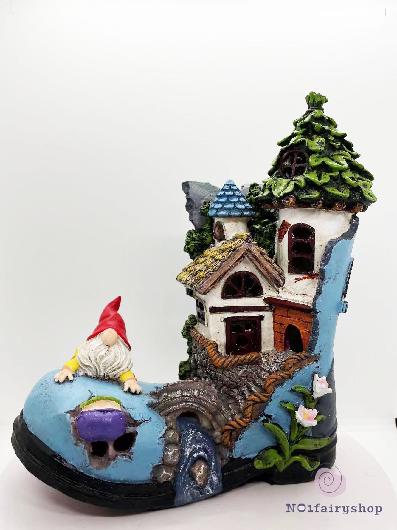 Boot Fairy House With Solar Lights Fairy House With gnome