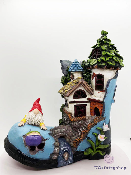 Boot Fairy House With Solar Lights Fairy House With gnome