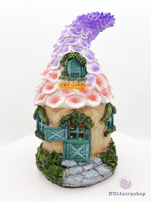 Flower House With Solar Lights Fairy House With Pink And Purple Flowers