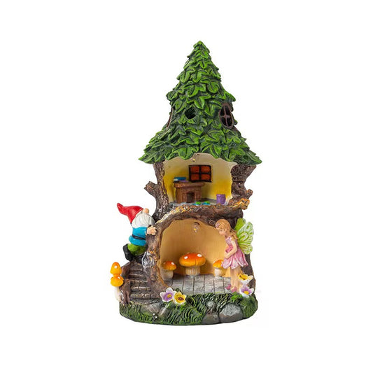 Tree House With Solar Lights Fairy House With Gnomes